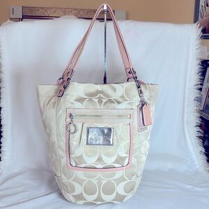 COACH POPPY BELLA sateen signature large tote